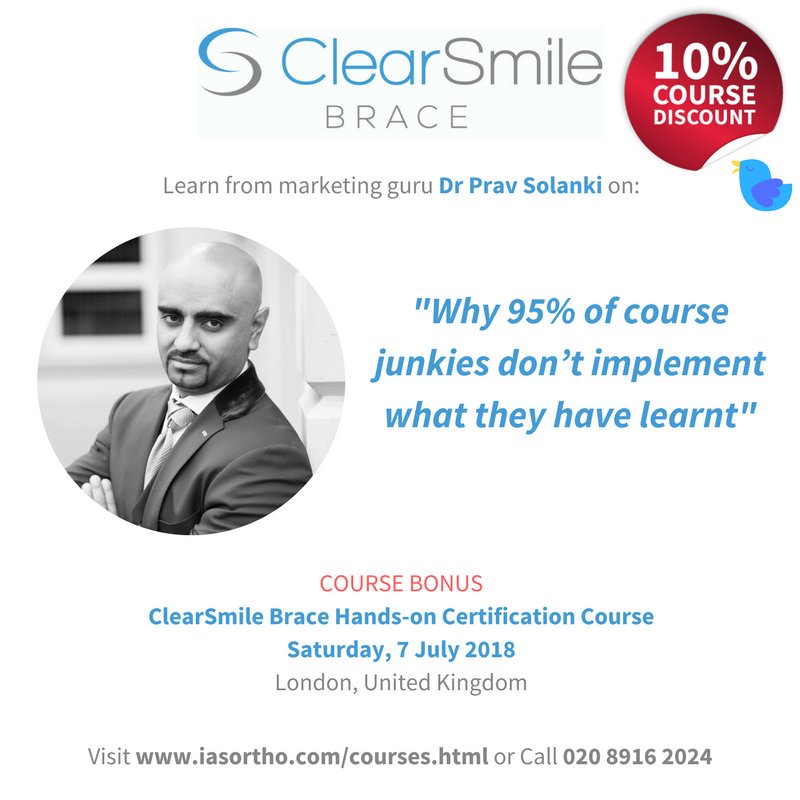 TheIASacademy's tweet photo. Early bird booking rate: 10% off ClearSmile Brace courses if booked before the end of March (CSB10)

GUEST LECTURE - Saturday 7th July - Dr Prav Solanki

Learn a simple 6 step process that will help you get the most out of every course you attend

Interested? Call 020 8916 2024 https://t.co/o4sU6KkCc8