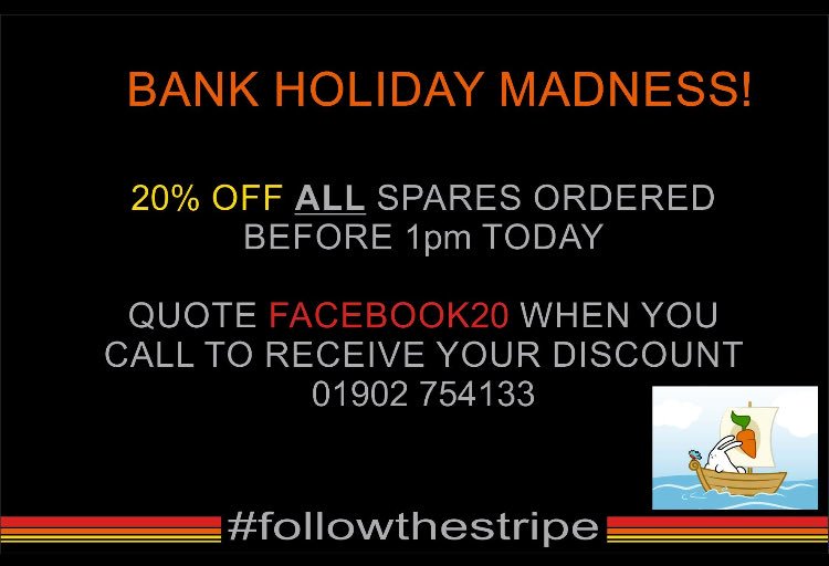 sbs_trailers's tweet photo. ORDER YOUR SPARES BEFORE 1pm to get them in time for Easter and receive 20% OFF!!! #followthestripe #weloveboats #limitedtimeonly https://t.co/sDrTz2bj9j