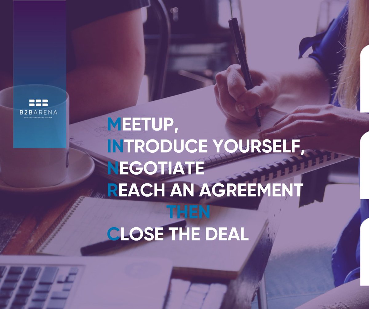 B2BArena's tweet photo. Meetup, introduce yourself, negotiate, reach an agreement then close the deal with #B2BARENA.
قابل, عرف نفسك, تفاوض, اتفق, ثم اتمم الصفقة. هذا هو هدفنا
#B2BMEETINGS #SaudiExhibitions #EventOrganizers https://t.co/7MdmVUlj5P