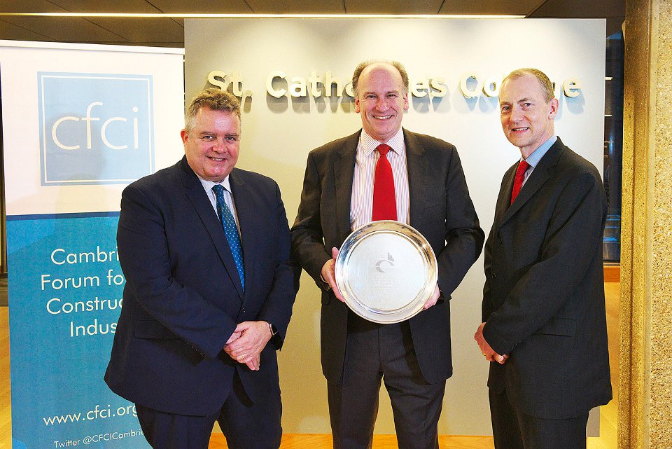 CFCICambridge's tweet photo. Considerate Contractor Awards: Main Contractor Award - Winner of the @RIDGEONS Silver Salver presented by Gordon Ridgeon to @BouyguesUK for Cambridge Assessment #DCA17 https://t.co/BvBTGqBtF2