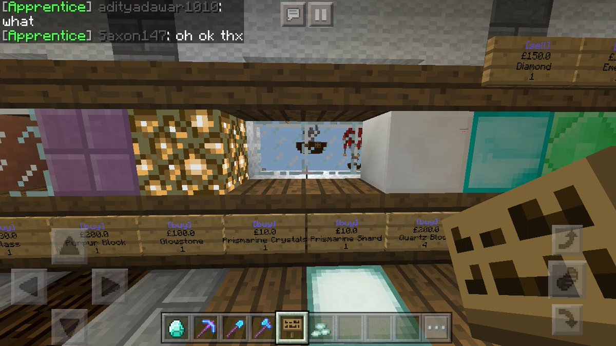 MizfiTShotgunZ's tweet photo. For all the @SkyBlockPE players that were asking.....prismarine crystals are now back in the spawn shop ☺️👍..sorry for the wait, couldn't find the right item Id for it. https://t.co/yt7MFh4Oz6