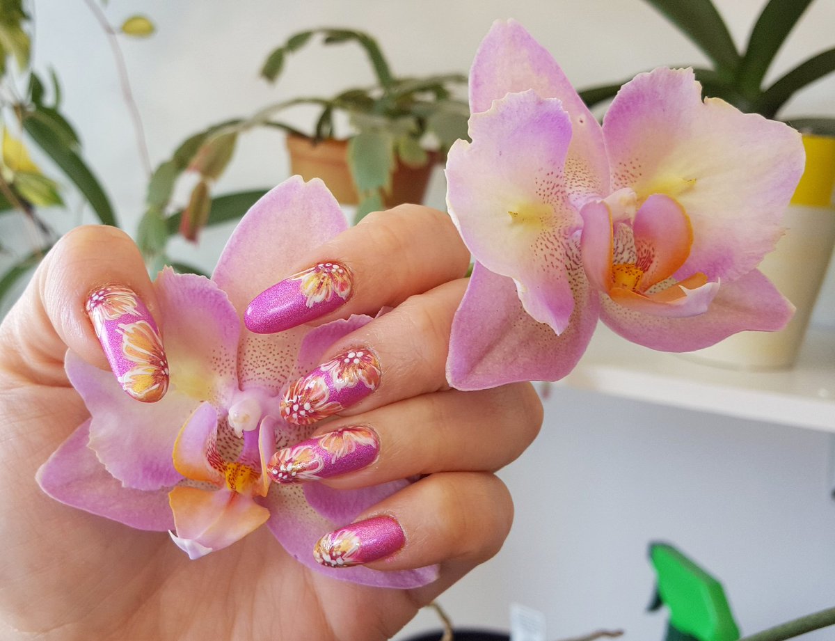 TatiManMaq's tweet photo. Mani inspired by my orchids 🌸 #spring #springnails #nailartwow #nailartclub #beauty #manicure #montreal #Laval #naildesign #nailsoftheday #nailart #tati_nailart #nails2inspire #cutenails #hotnails #regularpolish #freehandnailart #reformanails #flowernails #floralnails https://t.co/8m2EPTJw54
