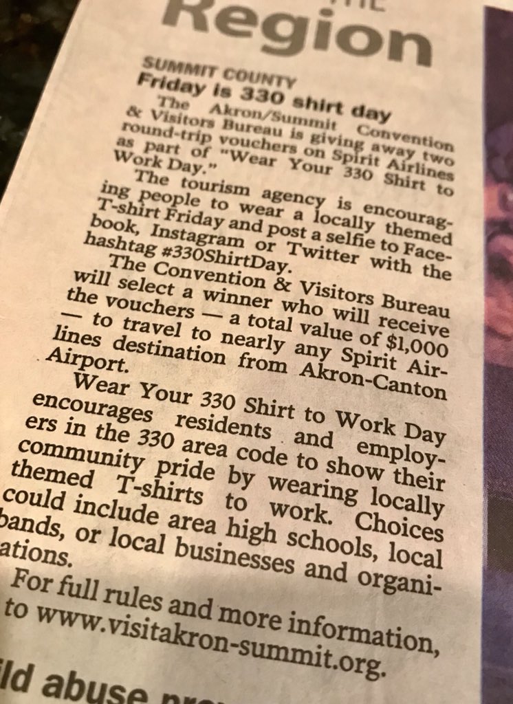 GreggMervis's tweet photo. Nice shout out in the Beacon this morning on the #330shirtday - it is gonna be a great day to see some #330Pride out there... @AkronSummitCVB and then end the day with the 330 Day Concert by #91.3TheSummit at the @akroncivic
#LoveThisTown https://t.co/uUafAWdZHx
