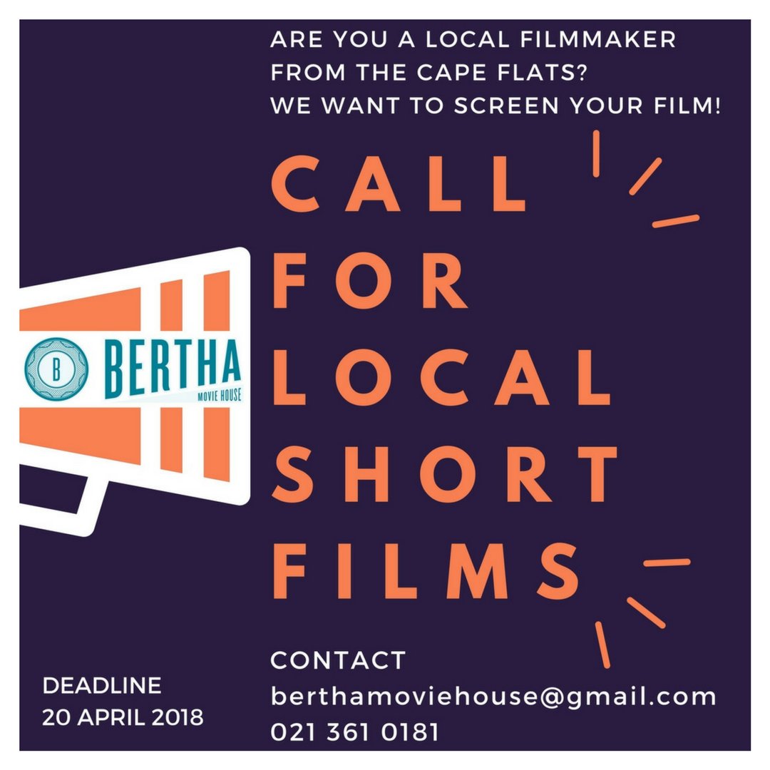 BMH is looking for Cape Flats short films! InOurWords program will take place in May 2018. We invite filmmakers from across the Cape Flats to submit their short films and/or music videos to screen at the community cinema.  Send your films of 10 mins or less. Deadline: 20/04/2018
