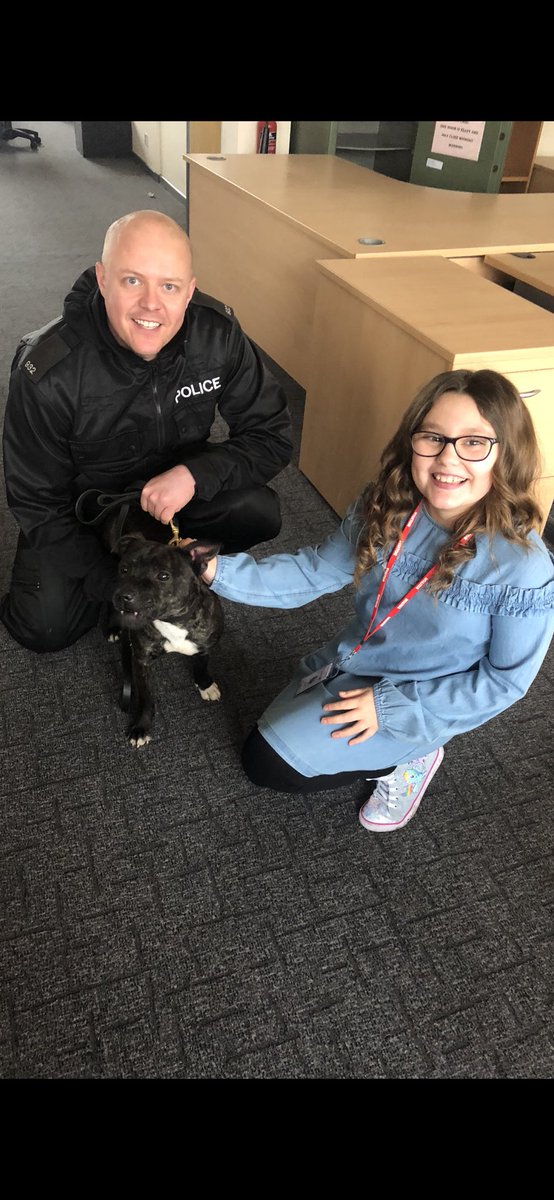PoliceDogCooper's tweet image. Cooper and the team have had a visitor from an amazing, Eleanor Lester who is 10yrs. she wrote a poem about becoming a police officer. 
Great to meet you Eleanor and your family and good luck on your dream in the future. 
Love Cooper 
@StaffsDogs @StaffsPolice