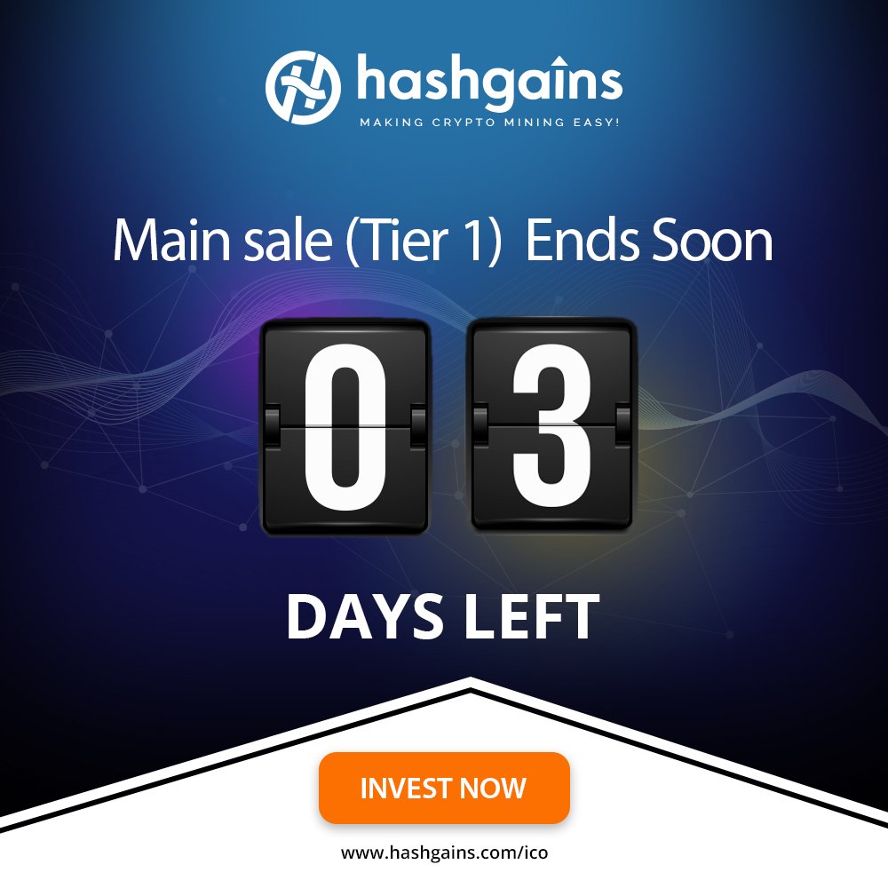 hashgains's tweet photo. And Here the Countdown Begins - Only 3 Days Left. #HashGains #Main_Sale Ending Soon !!
#tokens #bonus #crowdsale https://t.co/Yr3U7DLEg0