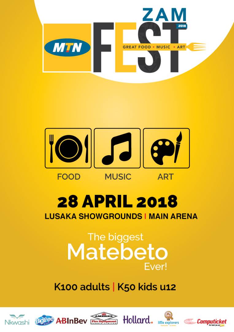 MTN_Zambia's tweet photo. Its offical! The MTN ZAMFEST is on Saturday 28th April 2018🙌🙌🙌 #Food #Art #Music https://t.co/m4DFCtCSoU