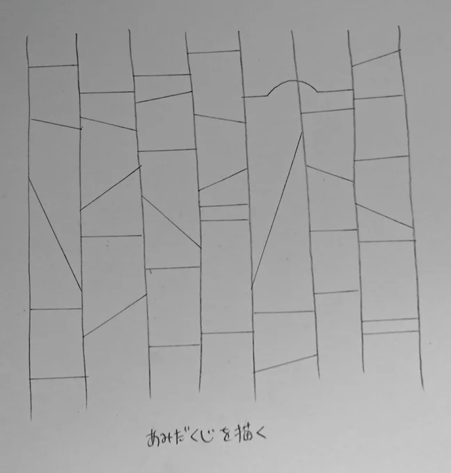 たまにあみだくじを目安に背景を描いてます。これも作業の合間に描いたのでパースとか色々間違ってます。 