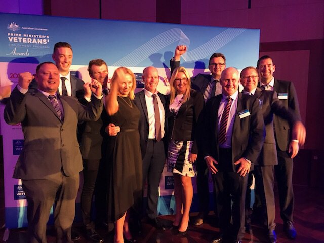 tech2AU's tweet photo. @tech2au was honoured to be represented at the 2018 #PMVeteransAwards Awards at Parliament House, Canberra tonight! We were a proud finalist in the “Large Business” category for Project Resolve, our innovative telecommunications training program for veterans #projectresolve https://t.co/DW0pPr9N5F
