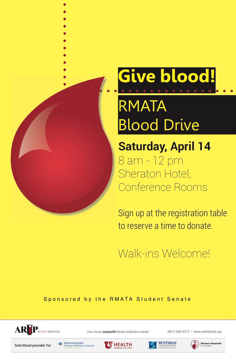 RMATAStudents's tweet photo. The RMATA Student Senate is hosting a blood drive at the annual symposium this year!  Be sure to check out the flyer below for more information! https://t.co/wdJvJbtfg8