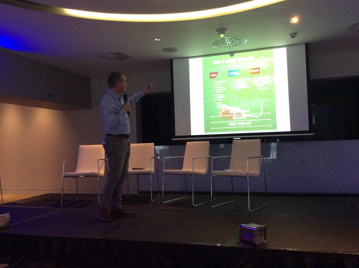 WeareSportego's tweet photo. Geoff Wilson rounding out what has been a great day of #SportsBiz & Fan Engagement talk with his presentation on the power of sport. #FECD18
Fantastic examples of how sports organisations working with local community/government services has a positive impact on society https://t.co/vDL3PoRta8