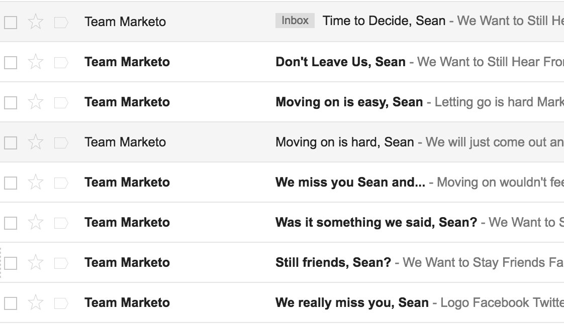Longest. Breakup. Ever. 

#emailmarketing @marketo #email #digitalmarketing #mktg #marketing #b2bmarketing