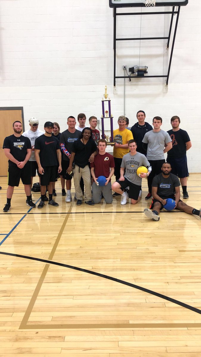 TowsonDodgeball's tweet photo. We have a trophy, so we took a picture with it🏆 #TUSportClubsChallenge https://t.co/Tp40XNRzJN