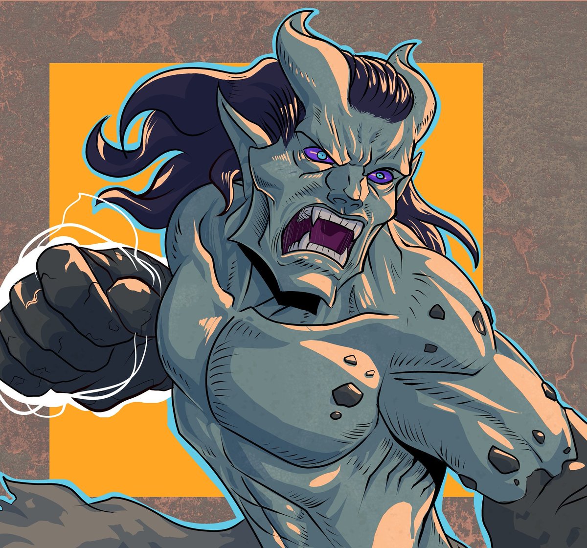 Frarandez's tweet photo. Stone armed warrior race punch. Collaboration with @OlieArtist #art #characterdesign #digitalart #clipstudiopaint https://t.co/WeRYCQIer8