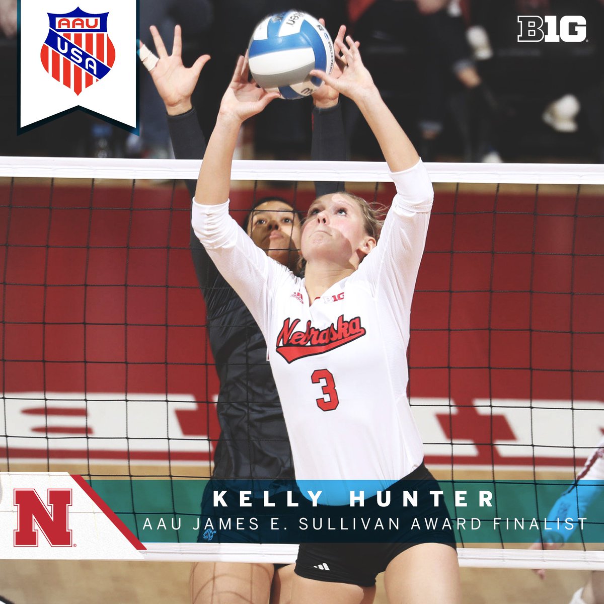 B1GVolleyball's tweet photo. 2017 #NCAAVolleyball champions Annika Albrecht and Kelly Hunter of @Huskervball named 2018 @TheRealAAU James E. Sullivan Award finalists. https://t.co/u9FGhNMjf4