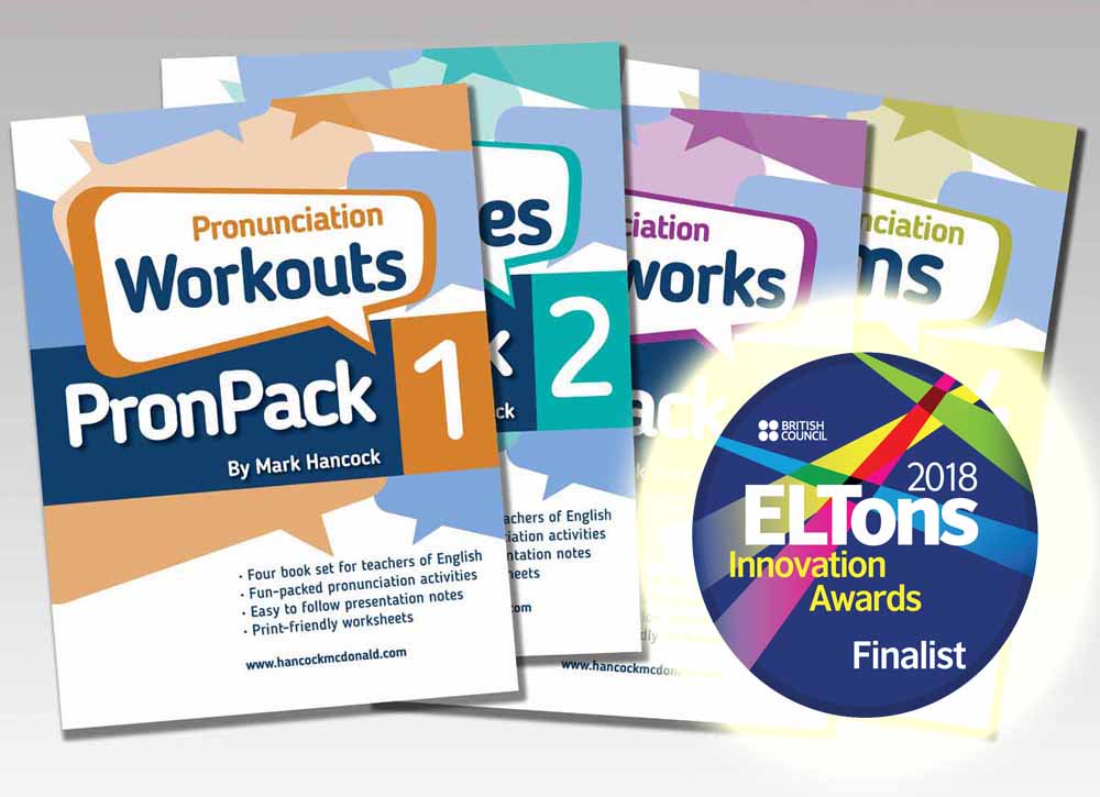 HancockMcDonald's tweet photo. Delighted and proud to announce that PronPack 1-4 is now a finalist of the 16th British Council #ELTons Awards for Innovation in English Language Teaching 2018! (PronPack will be available in the #IATEFL2018 exhibition at 20% discount) https://t.co/xdxE6LJTBF