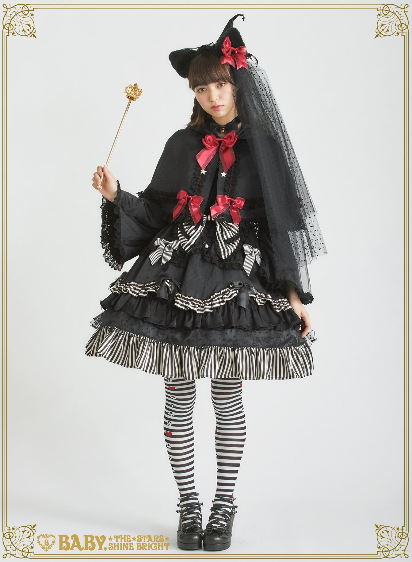 くろねこになりたい魔女っ子ワンピース・ケープ・チョーカーセット 黒X赤