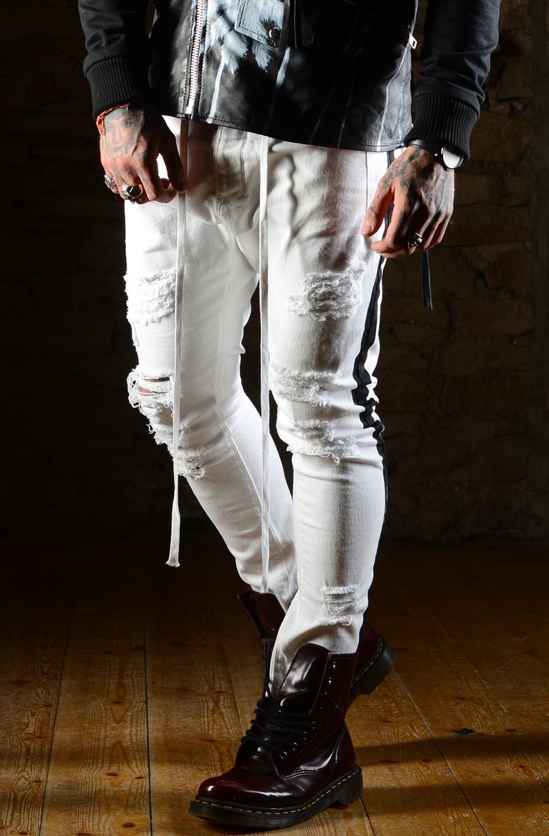 sonsofheroes1's tweet image. Black Stripe #Jeans in White | #resurrection #paradiselost #alwaysthecreator #fashion #newwebsite #springsummer #2018  #sonsofheroes #menswear #style