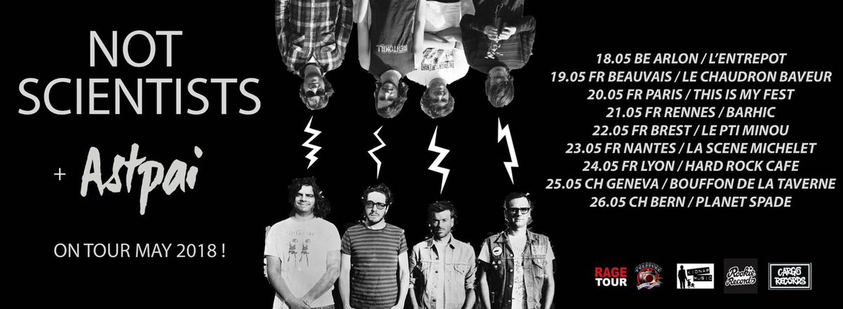 Hey ! 
<a href="/astpai/">ASTPAI</a> en tournée avec <a href="/Not_Scientists/">Not Scientists</a> du 18 au 26 mai :
18/05 BE #Arlon
19/05 FR #Beauvais
20/05 FR #Paris
21/05 FR #Rennes
22/05 FR #Brest
23/05 FR #Nantes
24/05 FR #Lyon
25/05 CH #Genève
26/05 CH #Bern

+ d'infos bientôt :-)