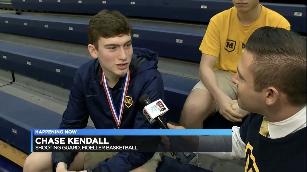 MoellerBBall's tweet photo. Senior guard, Chase Kendall (@ckendall_22) on with @FOX19Robert this morning in advance of our State Championship rally!!!! #LetsGoBigMoe #BeRemarkable #WeWonState https://t.co/Pw74xHYStM