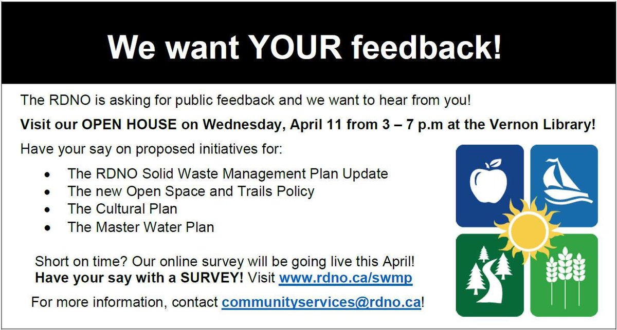 We all love the Rail Trail &amp; can't wait for it to be finished!  On Apr 11 in Vernon, there will be a chance to find out how the north end of the trail will be managed by the Regional District of North Okanagan, as part of areas included in their Open Space and Trails Policy!