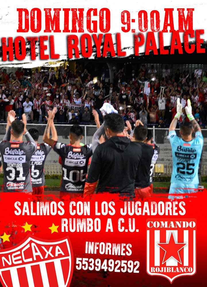 comando_necaxa's tweet photo. NECAXA En Cancha de Pumas!

Proximo Domingo 1 de Abril 
Cita 9:00 a.m Hotel de Concentracion de Los Jugadores Royal Pedregal Salimos Junto con El Club a la Cancha.

Atentos VAMOS A RECIBIR AL EQUIPO al Aeropuerto dia Sabado Pendientes de la Hora!

#CReoenTi
#MasFuertesqueNunca https://t.co/x4eUhDqLEw