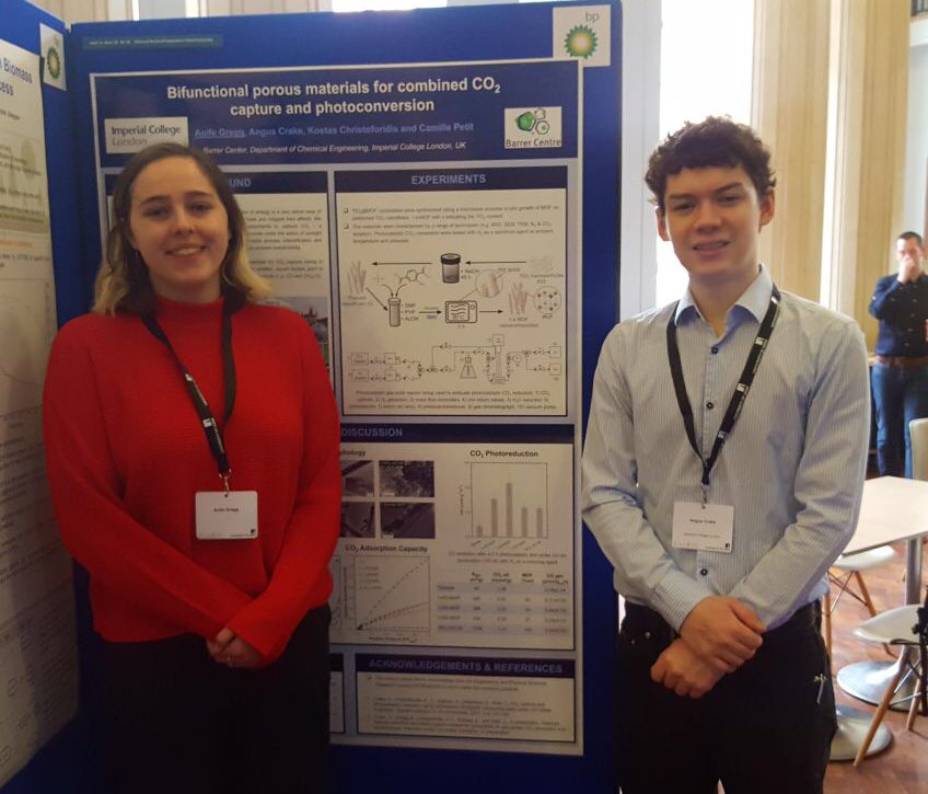 Petit_Group's tweet photo. Aoife (@aoife_gregg) and Angus (@AngusCrake) present their work on bifunctional porous materials for CO2 capture &amp; conversion at @ChemEngDayUK 

@ImperialChemEng 
@BarrerCentre 
@ImpEngineering https://t.co/TkGWGGDRCw