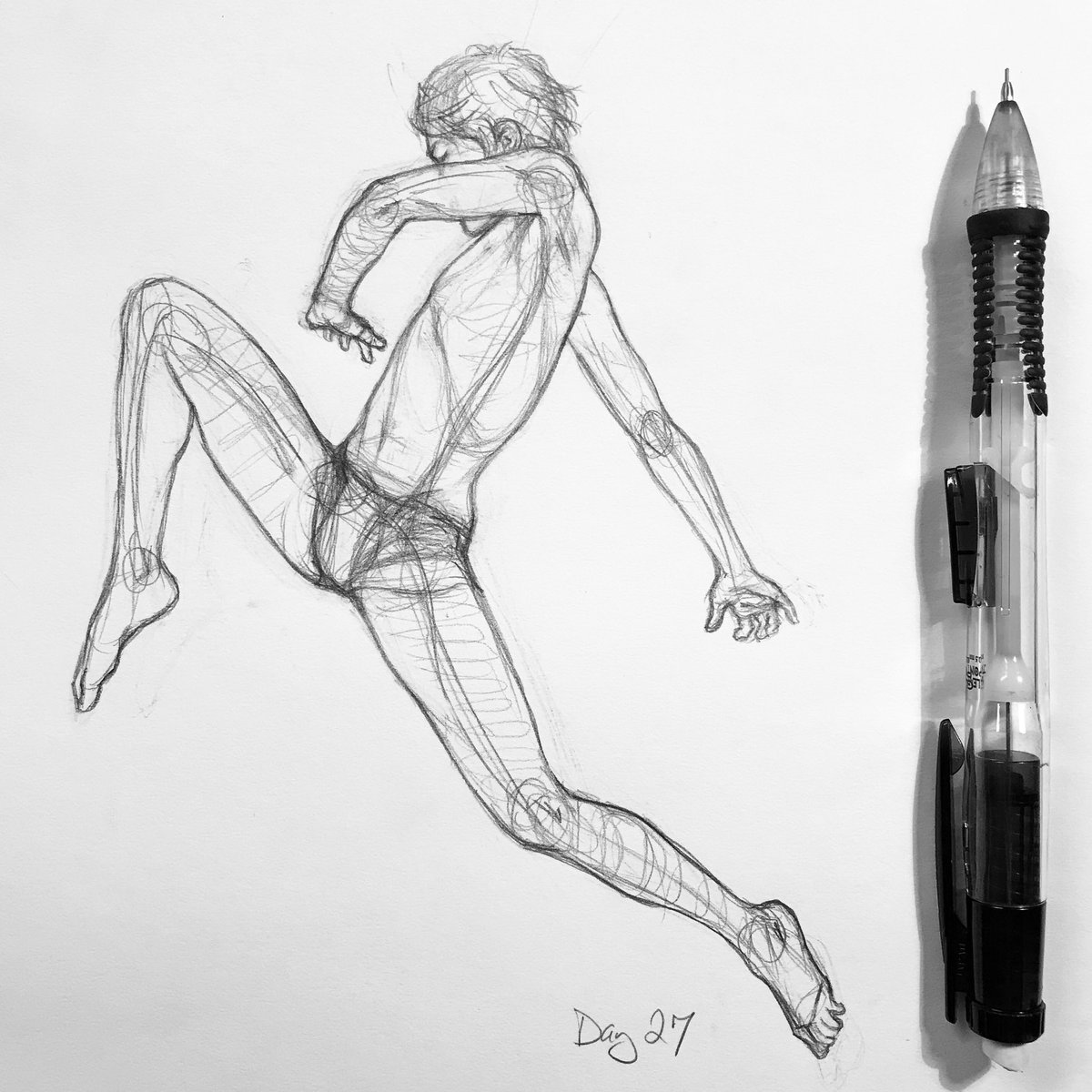 srj_art's tweet photo. #actiontrash Day 27! From yesterday. Once again I took on a single character pose thinking I was giving myself a break. Haha. No. 1hr 20 min and while I got close, I lost some of the grace from the original reference. Holy twisted torso.
#drawing #gestureposes https://t.co/m8x0LhzuFH