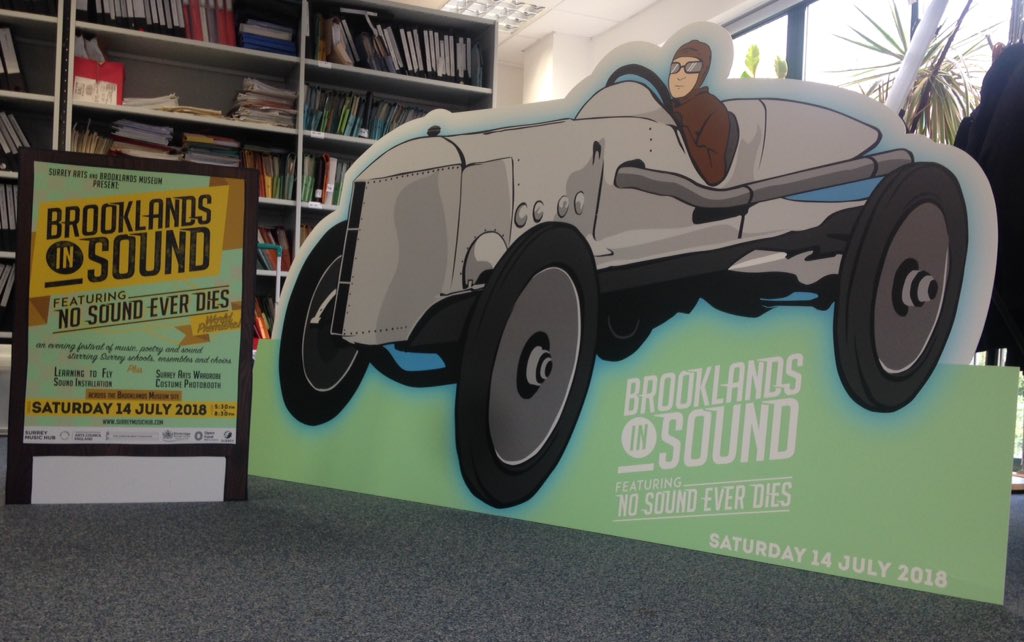 It's been exciting to receive #BrooklandsinSound and #NoSoundEverDies marketing materials today. There are still opportunities for schools to be a part of this amazing project. See surreymusichub.com/brooklandsinso…