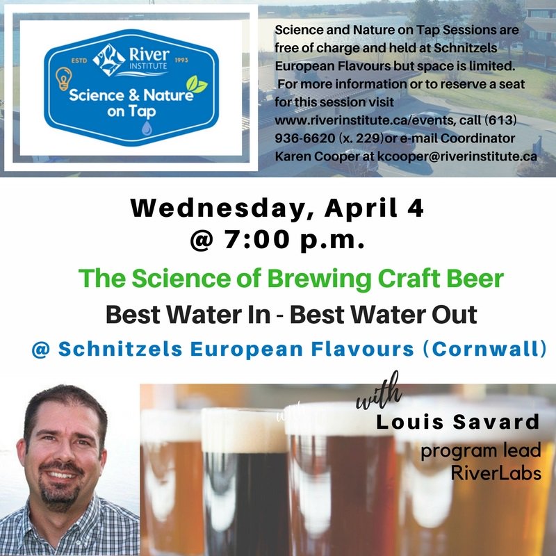 RiverInstituteC's tweet photo. Seats going fast for Science and Nature on Tap next Wednesday. #WhyScience Louis Savard, Program Lead #RiverLabs presents on science of brewing craft beer - "Best Water In - Best Water Out" To reserve your spot go to: https://t.co/ic4OFKCvu6…/science_and_nature_april_4_2018/ https://t.co/sEJMtypEky