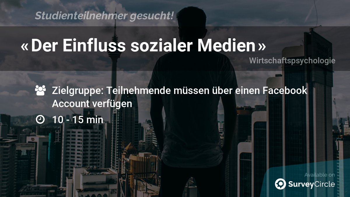 Aktuelle Online-Studie, für die noch Teilnehmer gesucht werden:

"Der Einfluss sozialer Medien" surveycircle.com/surveys/#63d10… via <a href="/SurveyCircle/">SurveyCircle.com | Recruit Survey Participants</a> 

#SozialeMedien #Facebook #Netzwerke #Psychologie #Beziehung