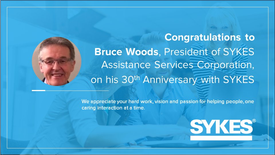 SYKES_Global's tweet image. President of SYKES Assistance Services Corporation Bruce Woods celebrating his 30th year with the organization. Congrats, Bruce!

#SYKESfamily #30yearsofservice #SYKES