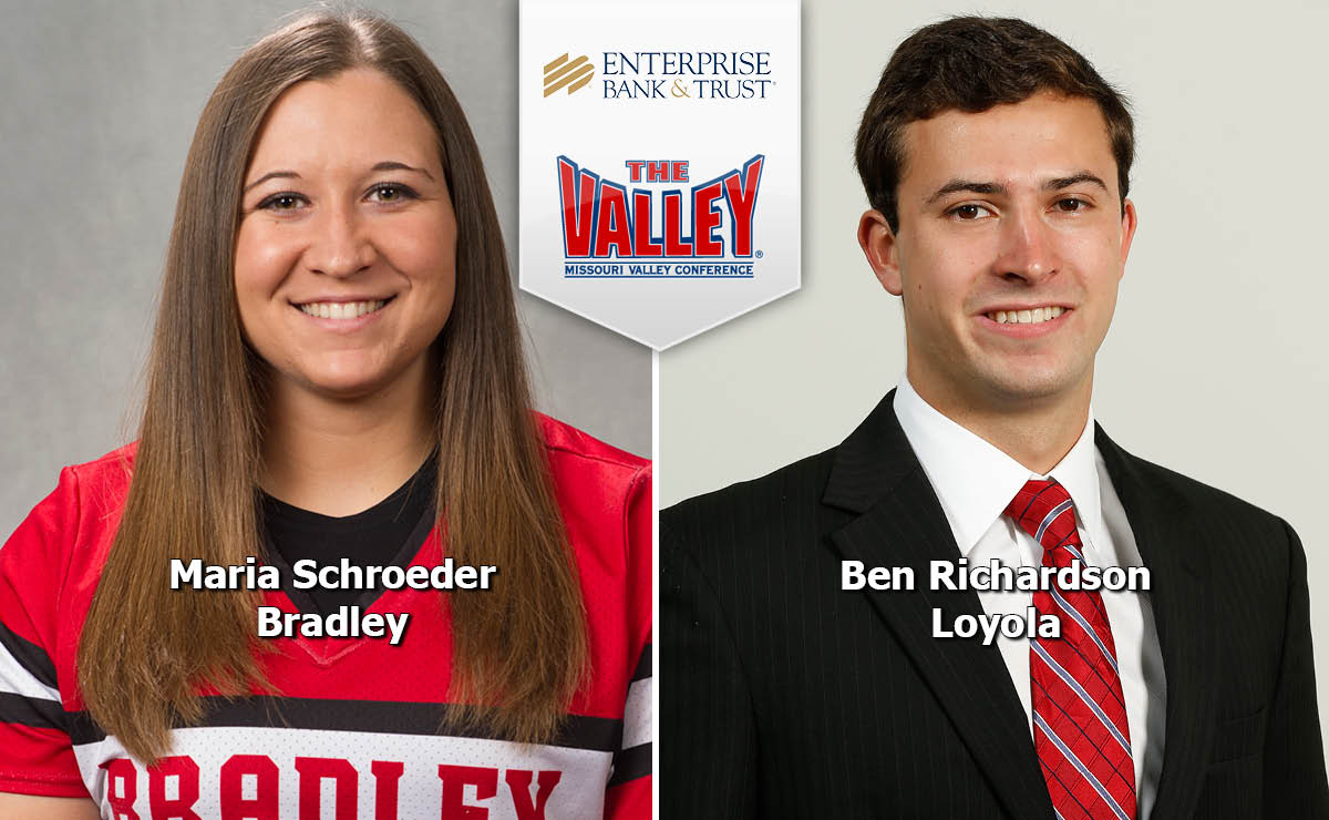 MVCsports's tweet photo. Ben Richardson of @RamblersMBB &amp; Maria Schroeder of @BradleySoftball have been selected Missouri Valley Conference Scholar-Athletes of the Week https://t.co/CGfUeieJWN https://t.co/q21m9i8hF2