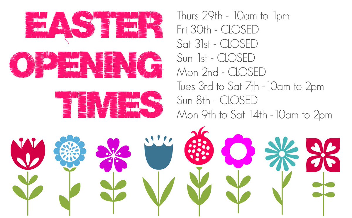 FabricHQ's tweet photo. Easter Opening Times - take note!
All order will still be processed over the two week school holiday but please be patient as they may take a little longer than normal to get to you. https://t.co/Z2vh2UumNc