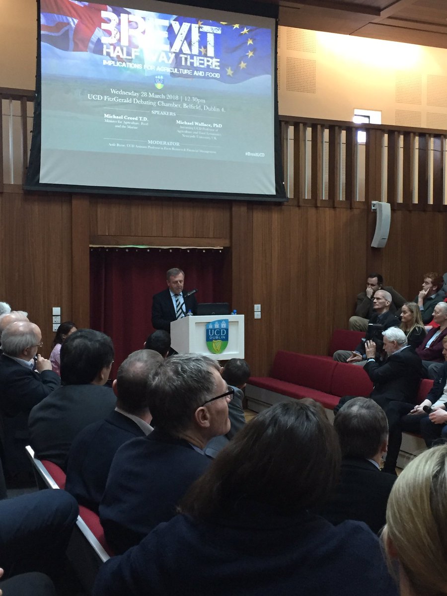 UCDinnovation's tweet photo. Thanks to @ucdagfood for organising this afternoon's seminar on #Brexit #Agriculture #Food - great presentations from @creedcnw and Prof. M. Wallace who said 'that many UK farmers face an uncertain future (post-Brexit) especially without direct payment' #BrexitUCD https://t.co/XnDi7mNl6i