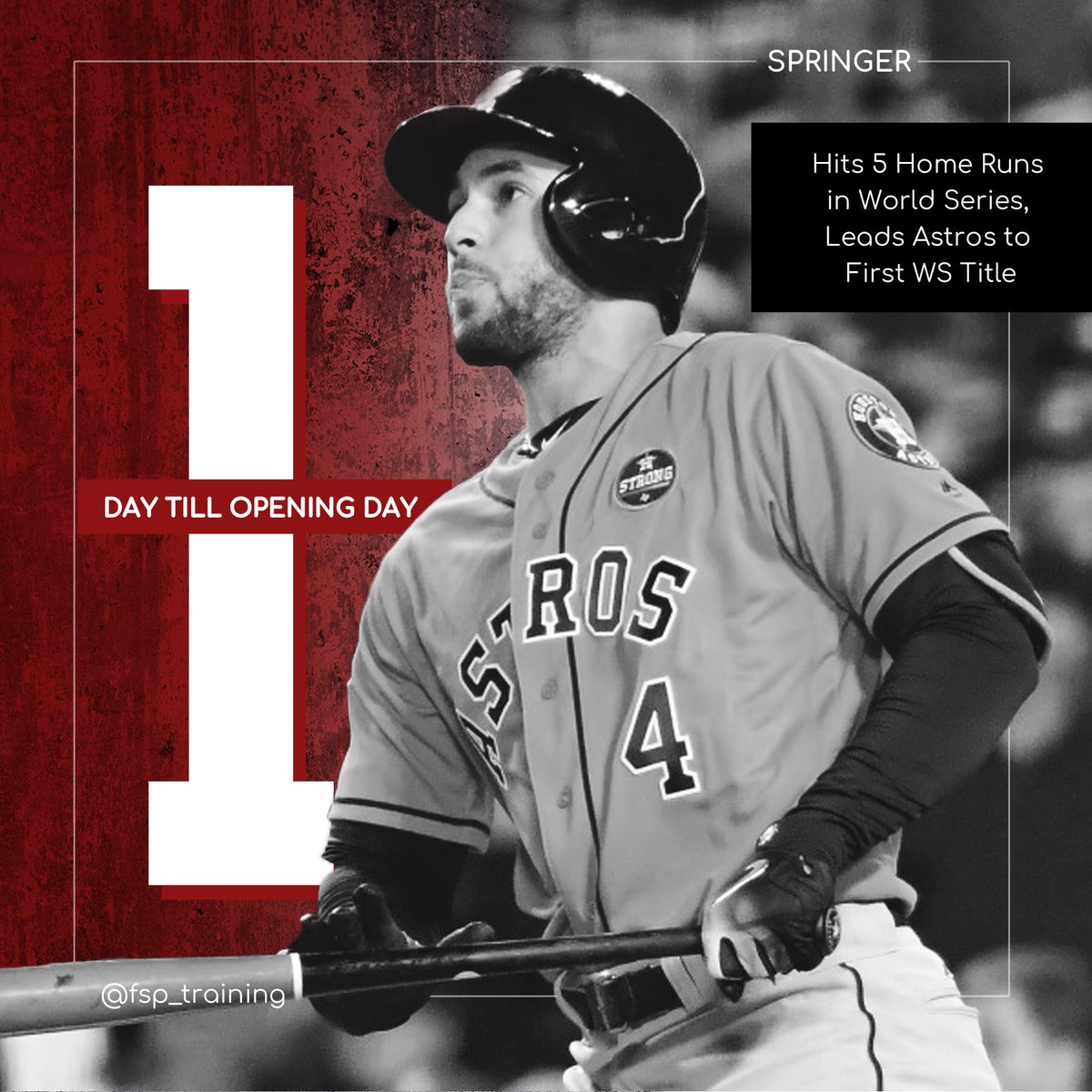 FSP_training's tweet photo. 1️⃣ Day until #OpeningDay .

As voted by our coaches, our #1️⃣ “client moment” of 2017: #GeorgeSpringer named World Series #MVP, leading the @Astros to their first World Championship! #astros #fairchildren #history #mlb https://t.co/wGVfG3ZFhS