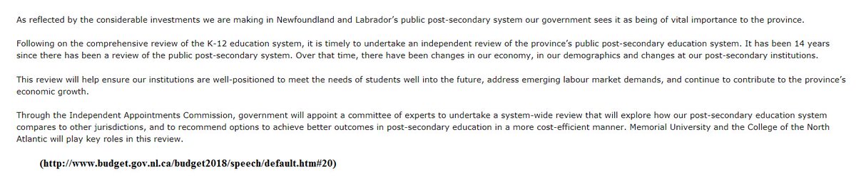 LynnGambin's tweet photo. With one its aims being to look at match between post-secondary ed & labour market needs (current & future), NL PSE review must consider numerous factors, esp. industry & employer perspectives. Essential to see variety of expertise in group that will conduct review. #NLbudget https://t.co/uWyYXedtlU