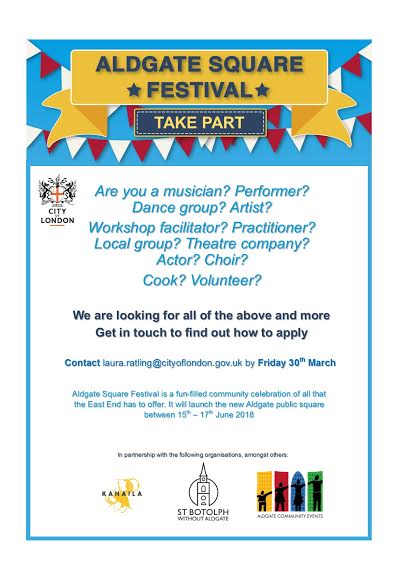 City & Hackney TC (@cityhackneytc) on Twitter photo OPEN CALL: <a href="/cityoflondon/">City of London</a> are looking for performers, dancer, artist and more for Aldgate Square Festival. Get in touch by Friday 30th March💫! #OpenCall #Aldagatesquarefestival #TimeCredits @CoLTimeCredits OPEN CALL: <a href="/cityoflondon/">City of London</a> are looking for performers, dancer, artist and more for Aldgate Square Festival. Get in touch by Friday 30th March💫! #OpenCall #Aldagatesquarefestival #TimeCredits @CoLTimeCredits