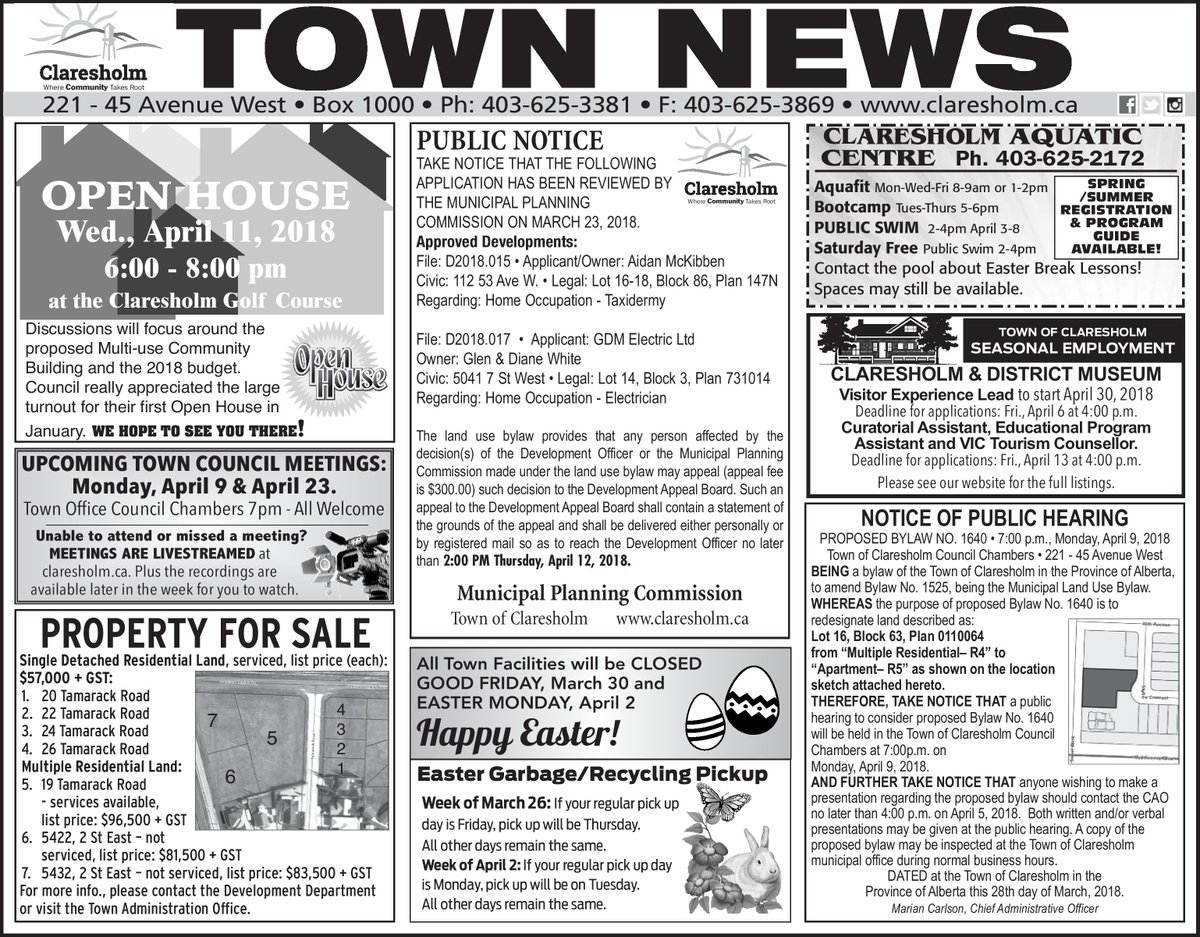 Town News from today's #Claresholm <a href="/local_press/">ClaresholmLocalPress</a>