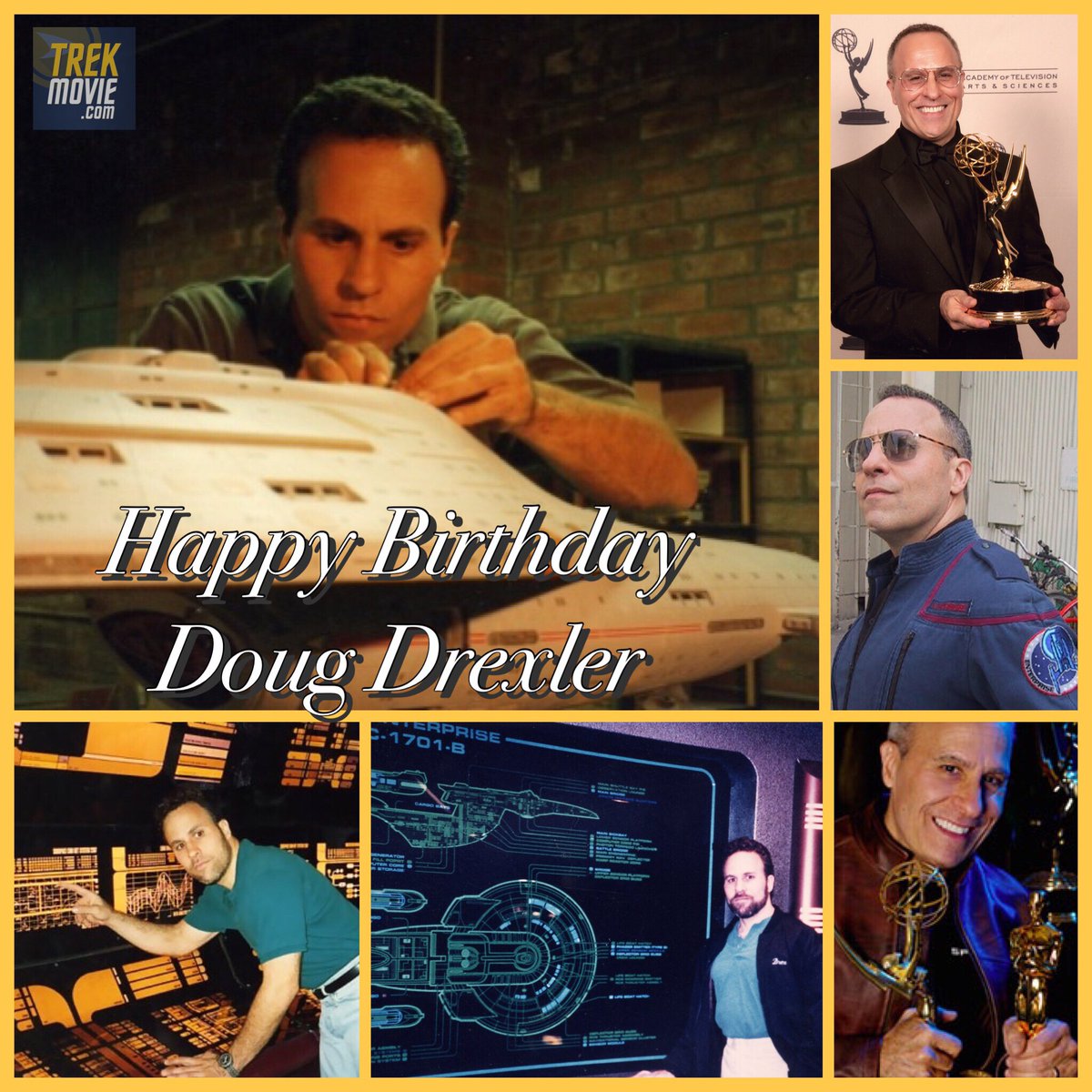 TrekMovie's tweet photo. WIshing a very happy birthday to Doug Drexler, who has done makeup, VFX, scenic art, ship design and more on multiple #StarTrek TV series and movies. He also co-ran The Federation Trading Post in NYC in the mid-70s. #TNG #DS9 #Enterprise #Voyager #books #DrexFiles https://t.co/oclpAtjO1v