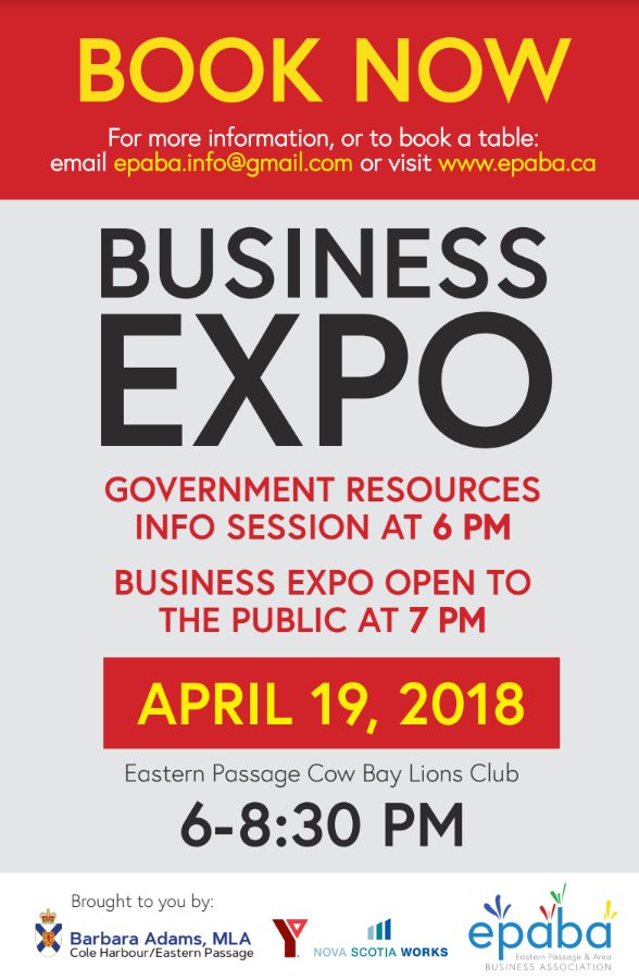 MLABarbAdams's tweet photo. A few spots left for local businesses! Join the Eastern Passage and Area Businesses Association if you are from the Cole Harbour - Eastern Passage Constituency. #epaba #business #jobs #easternpassage #coleharbour https://t.co/zzIVt8R1Kd