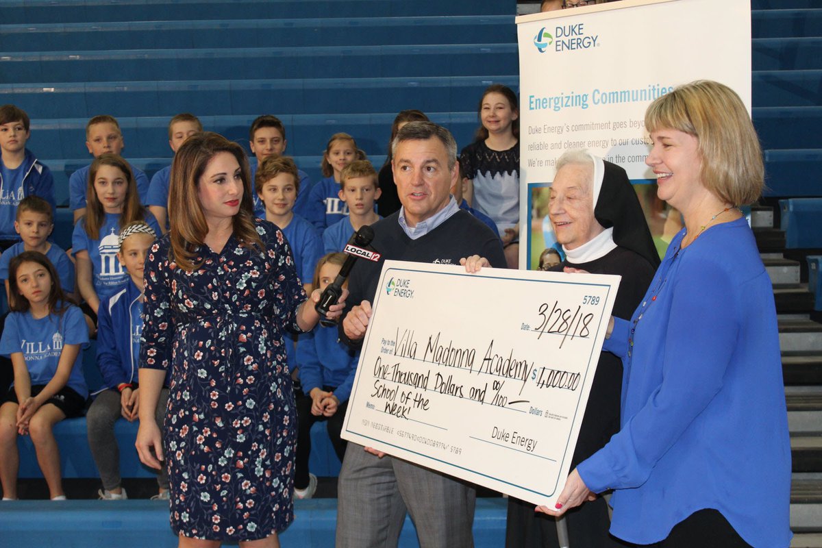 DE_LeeF's tweet photo. If you think #SisterJean is cool, you haven't met Sister Mary Carol at @VillaMadonna Academy - this week's @Local12 School of the Week - powered by @DukeEnergy. Congrats on the recognition and $1,000! #WeAreDE https://t.co/Xu3cTZTCZM