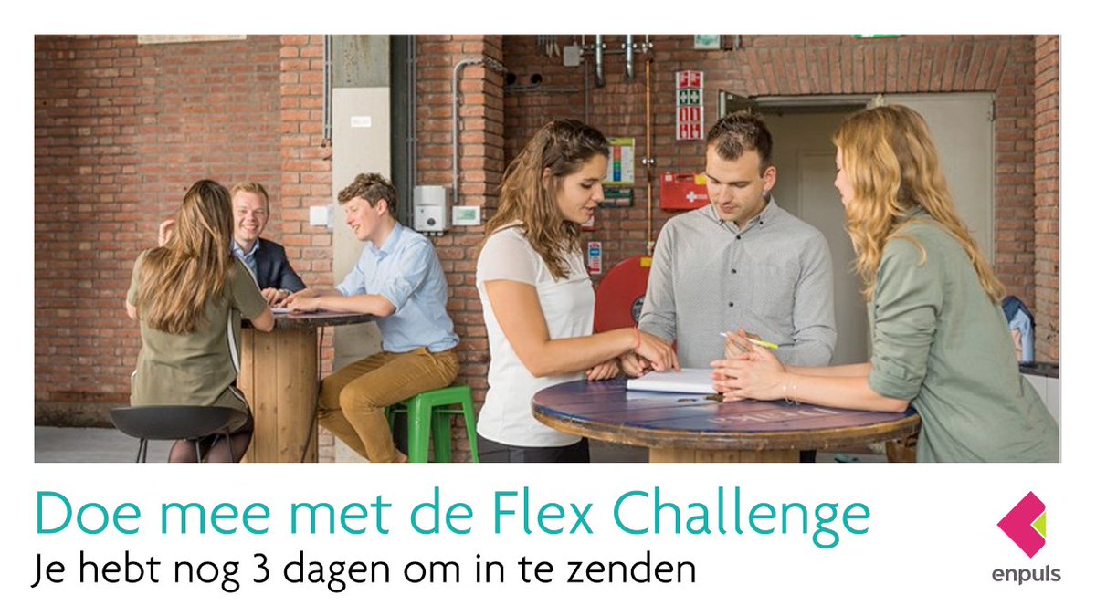 EnpulsBV's tweet photo. Je hebt nog maar 3 dagen om jouw concept in te zenden voor de Flex Challenge ➜ https://t.co/2vdgySvw0o #FlexEnergy
 
Je maakt dan o.a. kans op financiële ondersteuning en toegang tot energienetten, living labs, belangrijke data bronnen en ons netwerk van partners. https://t.co/97sjxF3mUO
