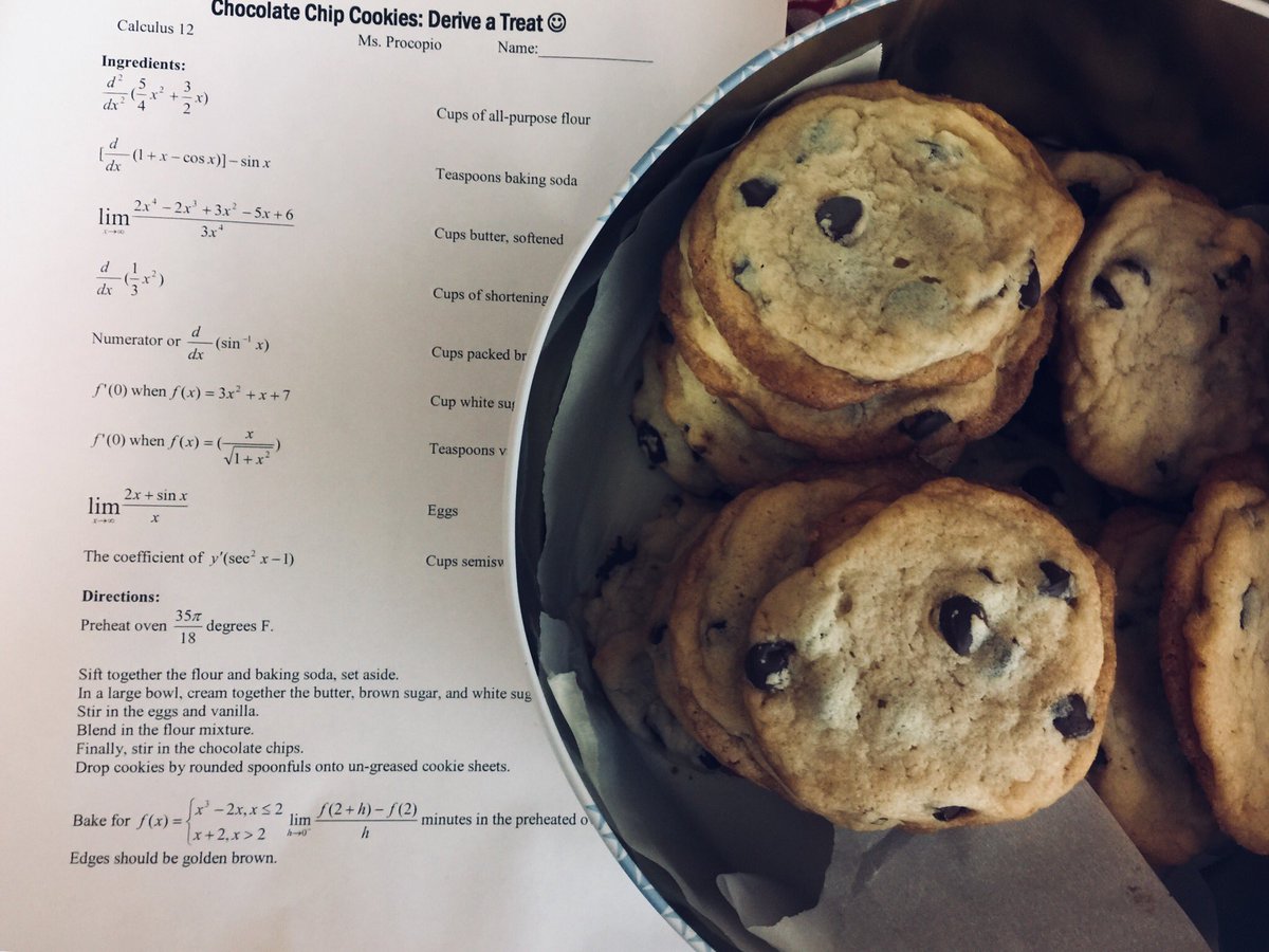 Mathematicspro's tweet image. Deriving a treat in #calculus #chocolatechipcookies 🍪 @CitadelHS