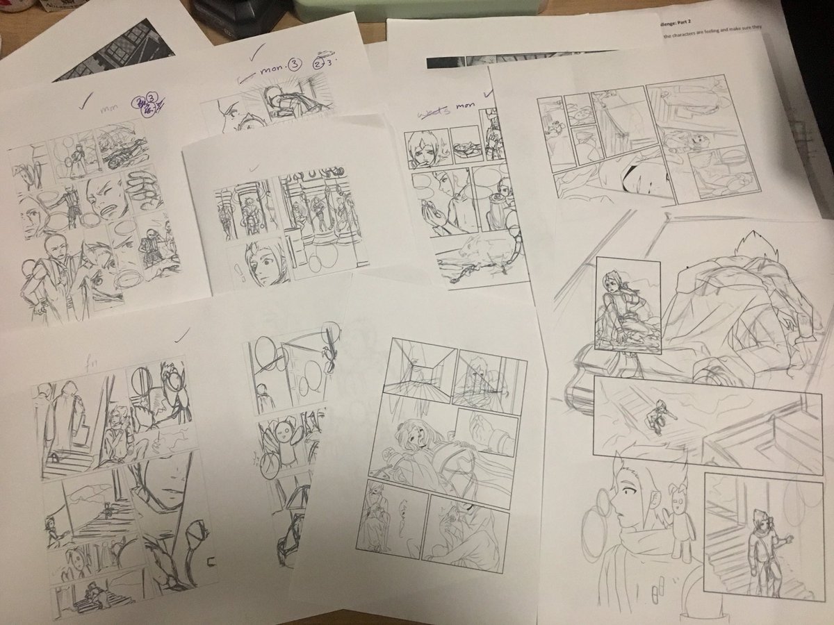 Elysian_Field6's tweet photo. Completed 19 pages worth of line arts over three days before i head back home for easter!! I will continue the screen tones when i get back next Thursday! ~ shiro @white_firefly_artist https://t.co/ek9PwZdbLp