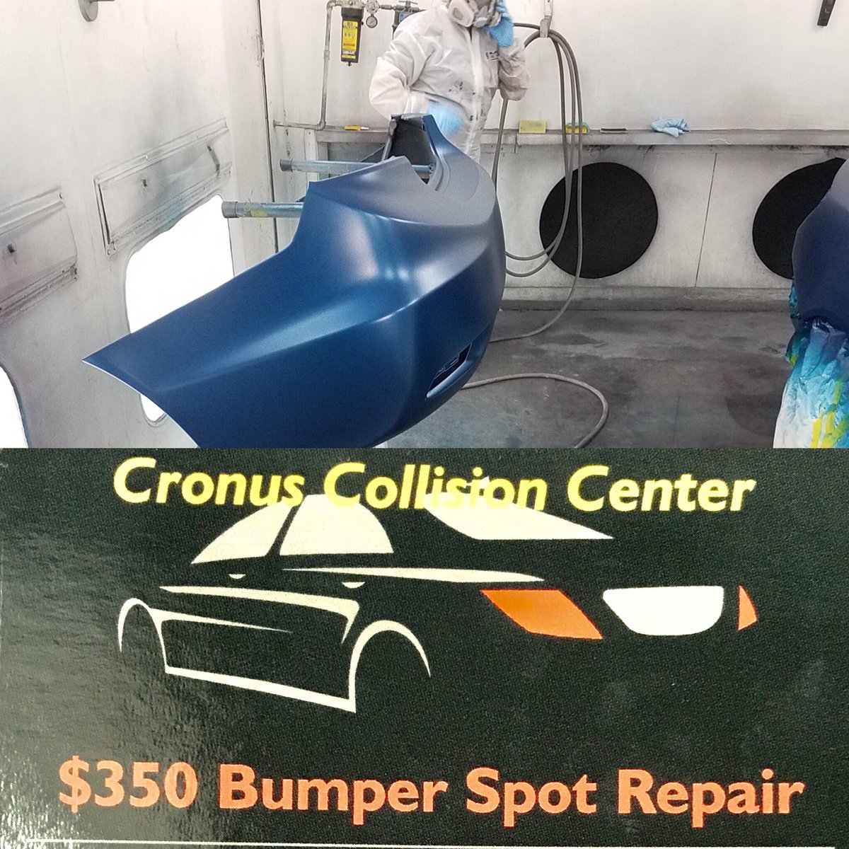 cronuscollision's tweet photo. Come in today. We still have the $350 bumper spot repair offer. Don’t miss this great deal. #cronuscollision #greatdeals #paintjob #paintbumpers #collisionshop #collisionrepair #bodyshop #lovecars https://t.co/kI6Agkowvg