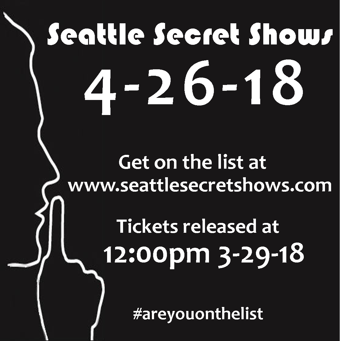 🔊 Secret Show Announcement! We're releasing tickets to our 4/26 secret show TOMORROW at 12:00pm to our email list! It's an incredible indie folk/pop band and you will NOT want to miss it! Sign up at seattlesecretshows.com to be the first to get tickets!

#areyouonthelist