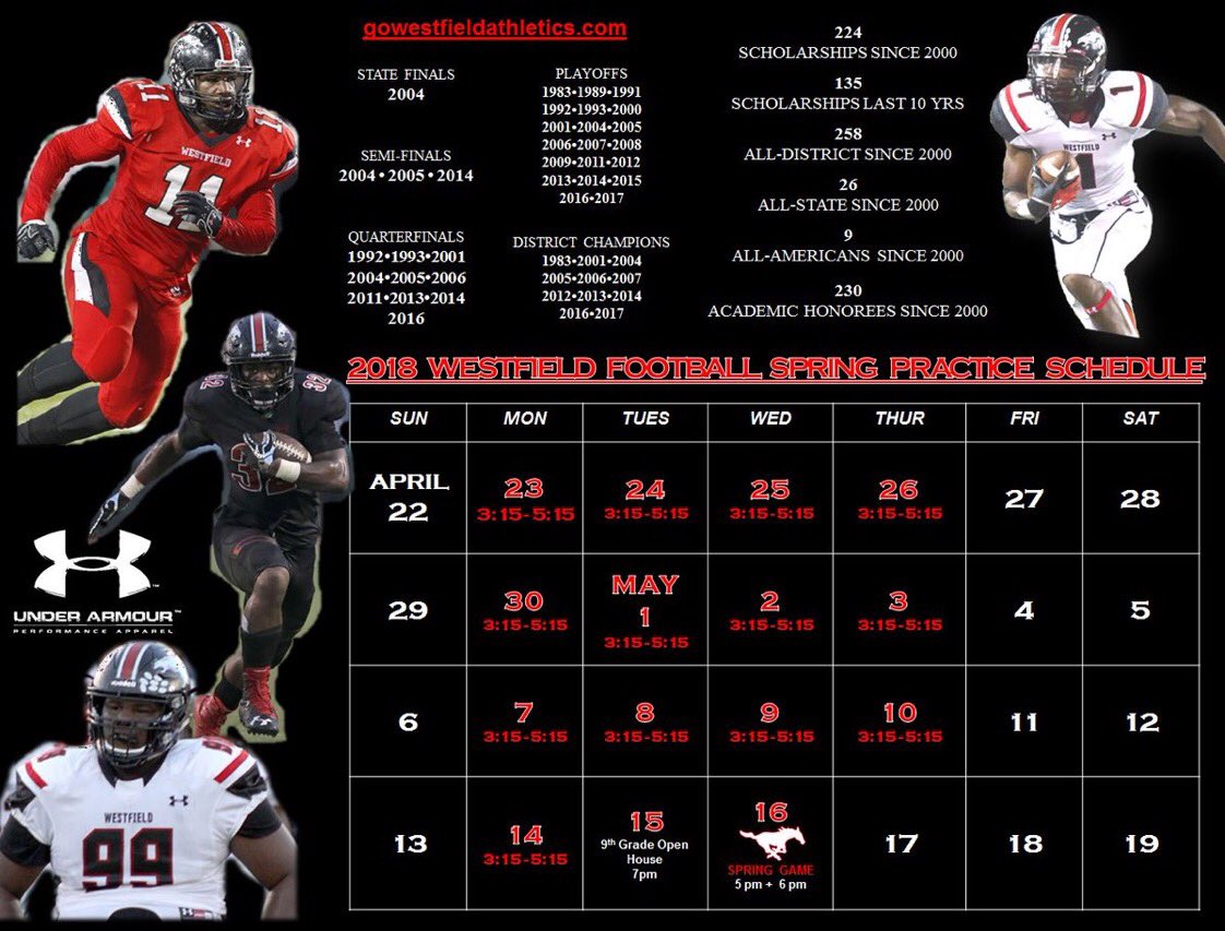 Westfield Mustang FB on Twitter "2018 Spring FB Practice Schedule 