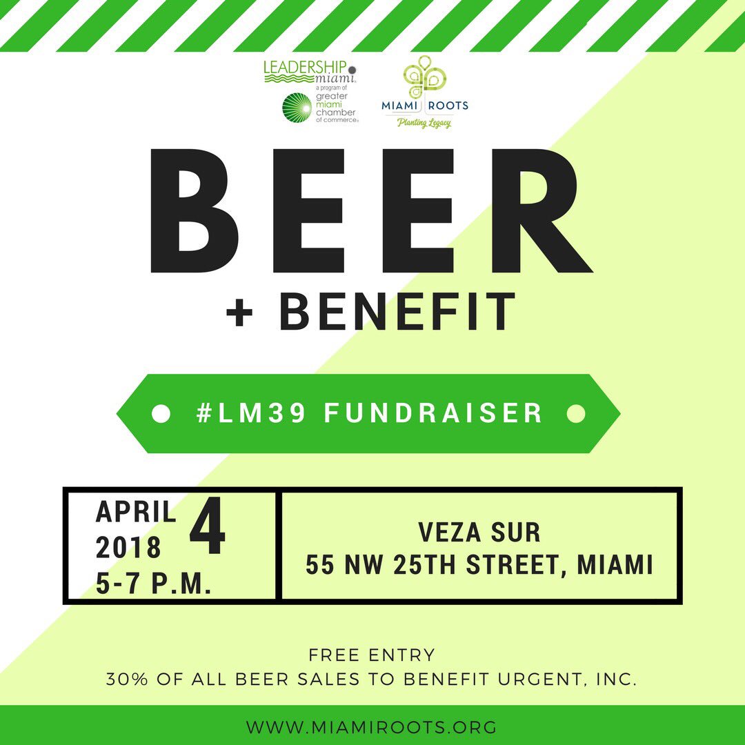 miami_roots's tweet photo. Join us for craft beer to support a good cause at @VezaSur next week! Proceeds will go toward a new state-of-the-art media lab at @UrgentInc. 4/4, 5-7 pm. #leadership #lm39 @MiamiChamber #happyhour https://t.co/l38P2vXSFG