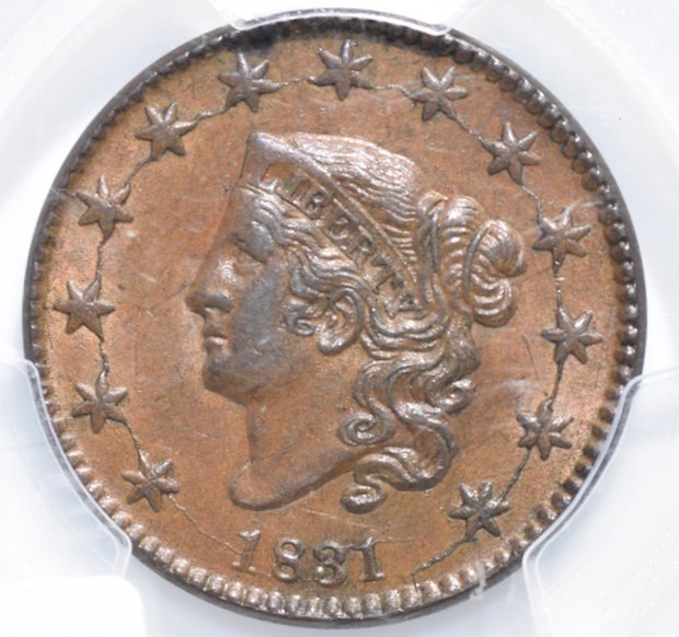 broken_cabinet's tweet image. 1831 #largecent #PCGS AU58 CAC. N12 - A beloved variety.  #numismatics brokencabinet.com
